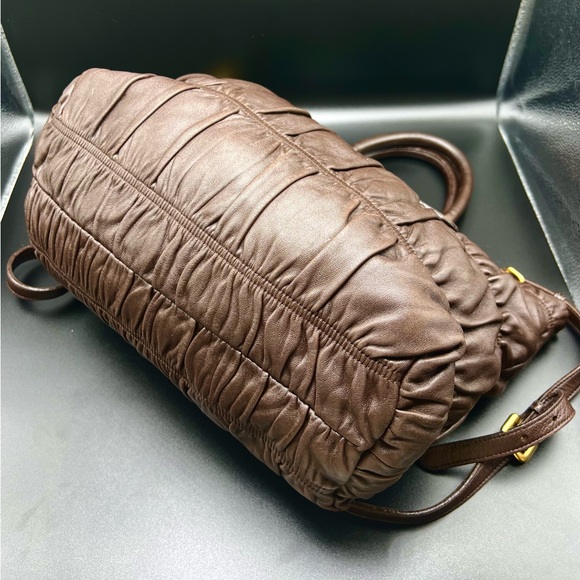 Prada Dark Brown Leather Nappa Gaufre Tote Handbag - Picture 6 of 12